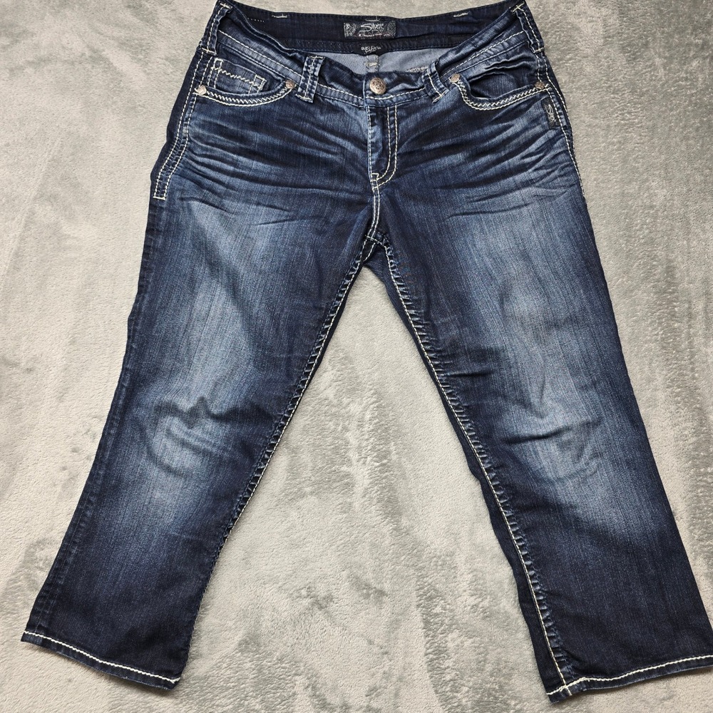 Silver Jeans Co Suki Flap Capri Womens W30 Dark Wash Thick Stitch Denim Pockets